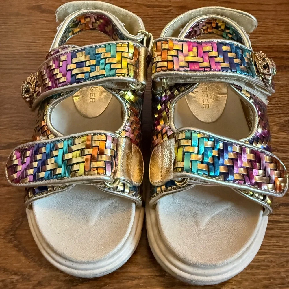Kids Multicolor Woven Metallic Sandals - Gold Accent